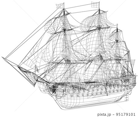 Yachts on sea waves. Seagull in the sky. Draw one continuous line. Vector illustration. Isolated on white background Yachts on sea waves. Seagull in the sky. Draw one continuous line. Vector illustration. Isolated on white background 95179101