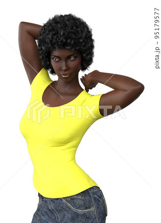 3D Afro woman in yellow shirt 3D Afro woman in yellow shirt 95179577