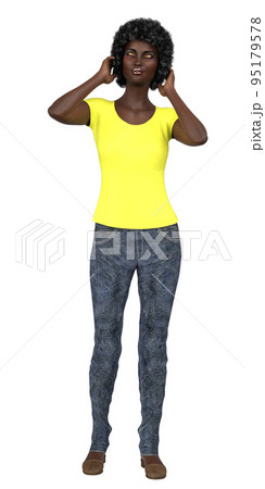 3D Afro woman in yellow shirt 3D Afro woman in yellow shirt 95179578