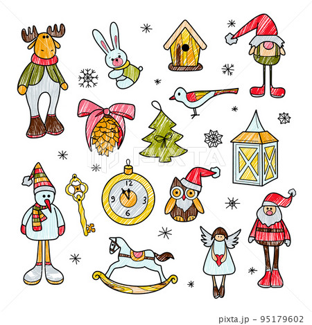 contour and pencil drawings New Year s, Christmas decorations 95179602