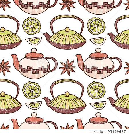 pencil vector seamless pattern cup and teapot 95179627