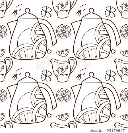 contur vector seamless pattern on the cups and teapot f 95179647
