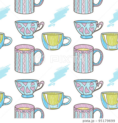 vector seamless pattern on the fun cups for tea and coffee vector seamless pattern on the fun cups for tea and coffee 95179699
