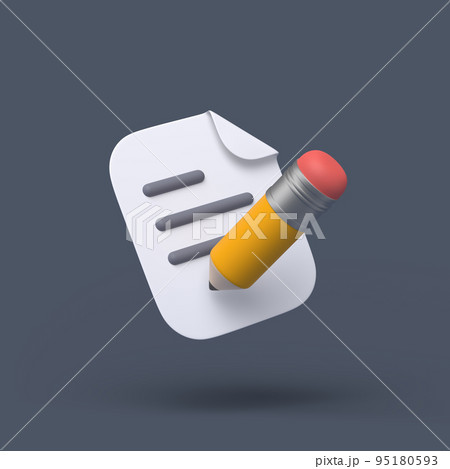 3d simple pencil with docunent icon on pastel background. Hight quality 3d illustration. Edit icon render. 95180593