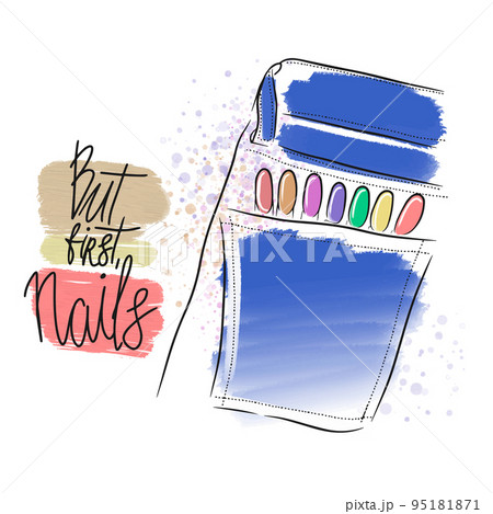 But the first nails, handwritten inscription, nails, jeans pocket, fashion, stylish manicure 95181871