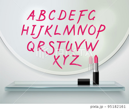 Lipstick Alfabet Shelf Mirror Realistic Composition Lipstick Alfabet Shelf Mirror Realistic Composition 95182161