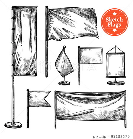 Hand Drawn Sketch Flags Set 95182579