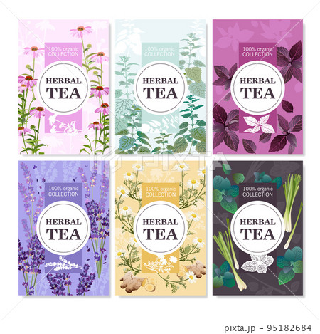 Herbal Tea Colored Banners Set 95182684