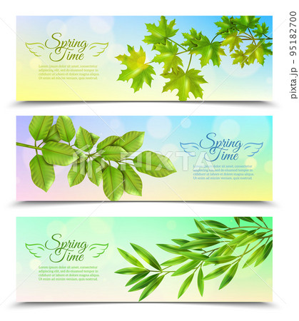 Horizontal Banners Set With Green Branches 95182700