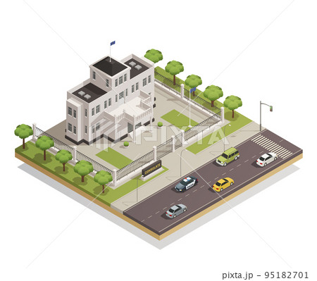 Government Building Area Isometric Composition 95182701
