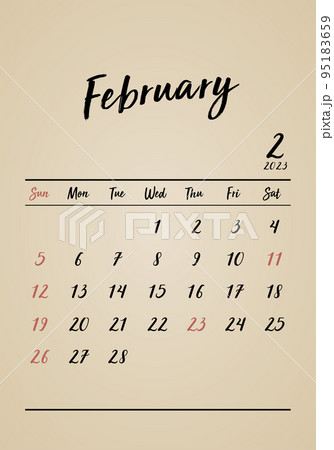 23年2月 レトロカレンダー タテのイラスト素材