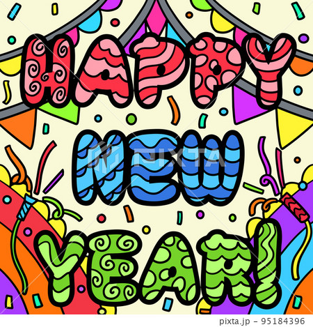 Happy New Year Banner Colored Cartoon Illustration 95184396