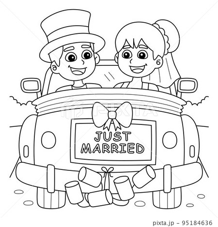 Coloring book wedding car Royalty Free Vector Image