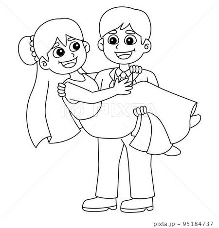 Wedding Groom Carrying Bride Isolated Coloring 95184737