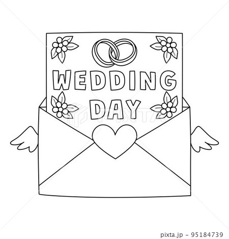 Wedding Day Letter Isolated Coloring Page  95184739