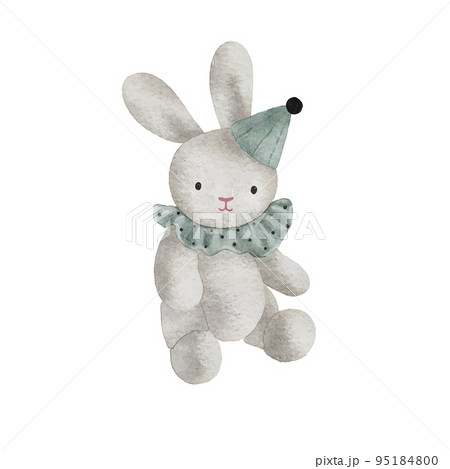 Watercolor vector plush toy bunny isolated on white background. 95184800