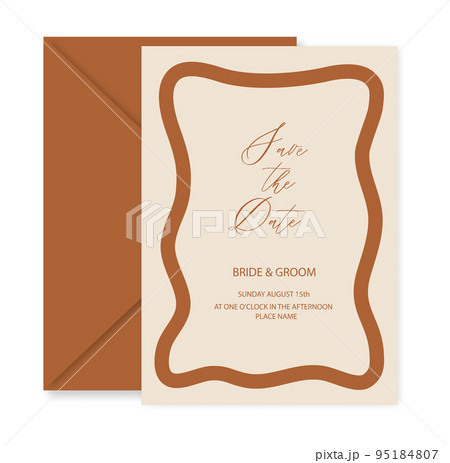 Luxury wedding invitation card background with wavy frame. Abstract art background vector design for wedding and vip cover template. 95184807