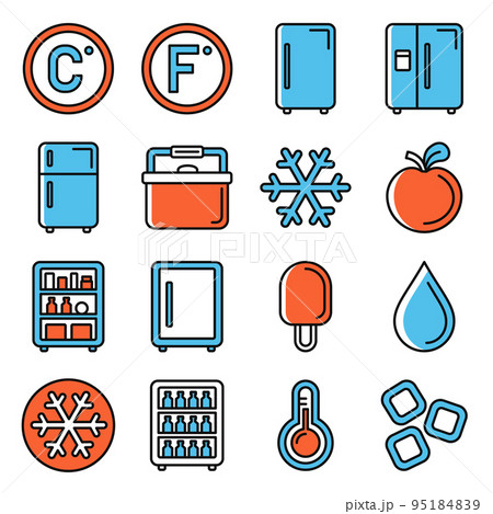 Fridge Freeze Refrigerator Icons Set on White Background. Vector 95184839