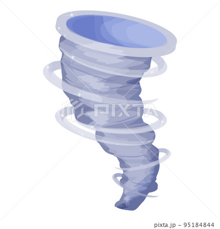 Tornado, hurricane with cloud of dust in cartoon style isolated on white background. Cataclysm, catastrophe or disaster symbol color icon.  95184844