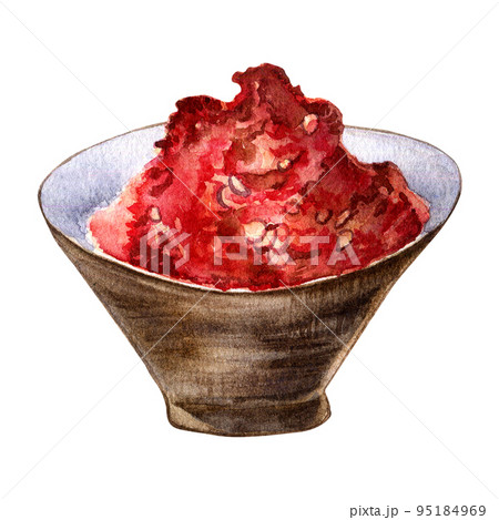 Powder red hot peppers in a bowl watercolor illustration isolated on white background. 95184969