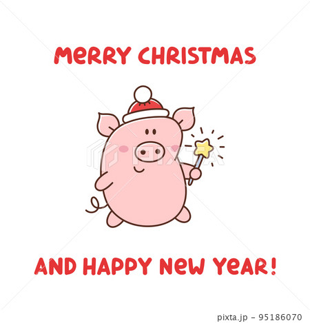 Cute pigin in a Santa Claus hat with Bengal fire 95186070