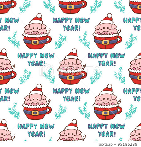 Seamess pattern with sweet pig in a mug stylized like a santa suit Seamess pattern with sweet pig in a mug stylized like a santa suit 95186239