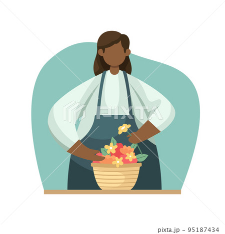 Vector illustration of a florist making up a bouquet. Profession. Flat style 95187434