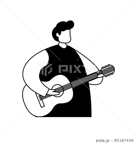 Vector illustration of a guitarist. Creative profession. Line art 95187436