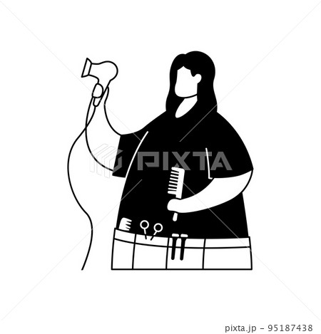 Vector illustration of a hairdresser with tools and a hair dryer. Profession. Line art 95187438