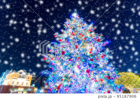 【クリスマス素材】雪降るクリスマスツリーイメージ【東京都】 【クリスマス素材】雪降るクリスマスツリーイメージ【東京都】 95187906