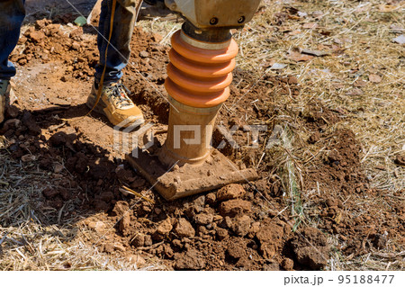As result of vibratory plate jumping at compacting to ground tamping machine compactor tool will explode. 95188477