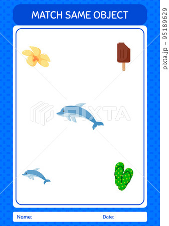 Match with same object game summer icon. worksheet for preschool kids, kids activity sheet 95189629