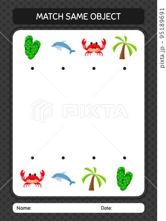 Match with same object game summer icon. worksheet for preschool kids, kids activity sheet 95189691