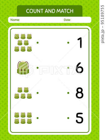 Count and match game with backpack. worksheet for preschool kids, kids activity sheet 95189755