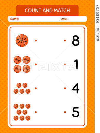 Count and match game with basketball. worksheet for preschool kids, kids activity sheet Count and match game with basketball. worksheet for preschool kids, kids activity sheet 95189757