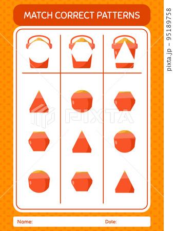 Match pattern game with sand bucket. worksheet for preschool kids, kids activity sheet 95189758