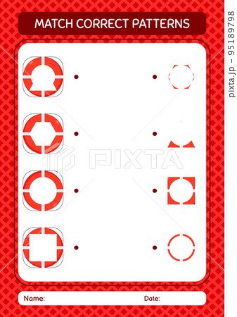 Match pattern game with life buoy. worksheet for preschool kids, kids activity sheet 95189798