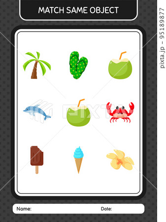 Match with same object game summer icon. worksheet for preschool kids, kids activity sheet Match with same object game summer icon. worksheet for preschool kids, kids activity sheet 95189877