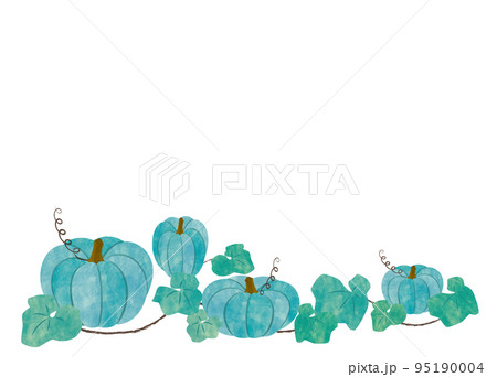Teal Pumpkin  Halloween　青緑色の水彩イラスト　かぼちゃの背景素材 95190004