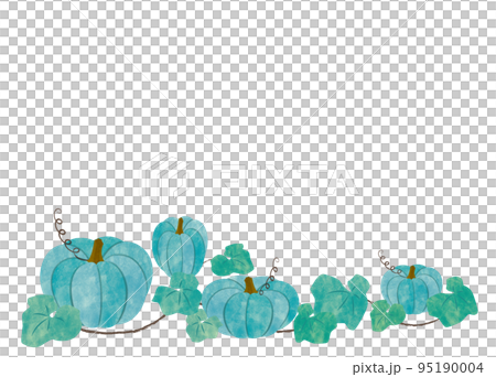 Teal Pumpkin  Halloween　青緑色の水彩イラスト　かぼちゃの背景素材 95190004