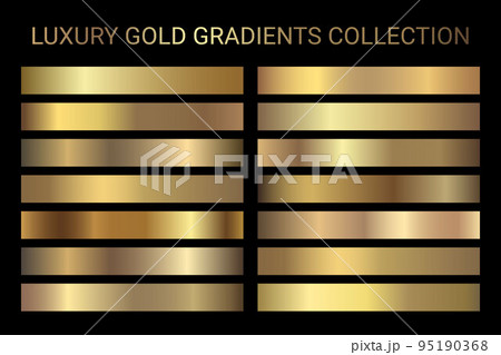 Luxury gold gradients collection vector. Golden gradients set of metallic festive gold vector colors. For Christmas cards, banners, fonts, New Year Eve party flyers, invitation card design Luxury gold gradients collection vector. Golden gradients set of metallic festive gold vector colors. For Christmas cards, banners, fonts, New Year Eve party flyers, invitation card design 95190368
