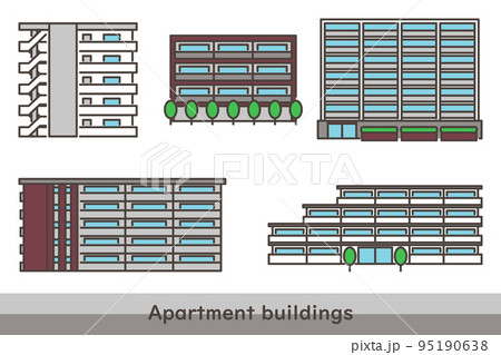 集合住宅(分譲マンション)のビル建物セット【不動産ベクターイラスト素材】 集合住宅(分譲マンション)のビル建物セット【不動産ベクターイラスト素材】 95190638