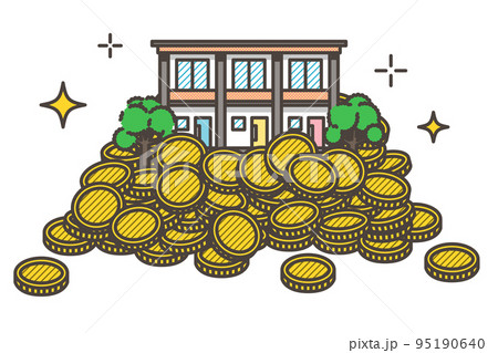 小さな賃貸マンションとお金で家賃収入、不動産投資のコンセプト【ベクターイラスト素材】 95190640