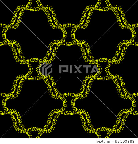 Gold seamless pattern with hand drawn chain. Perfect for wallpapers, web page backgrounds, surface textures, textile. Isolated on black background 95190888