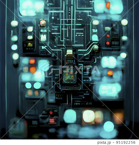 Futuristic Technology Interface Background. Various Details of Computer Motherboard Futuristic Technology Interface Background. Various Details of Computer Motherboard 95192256