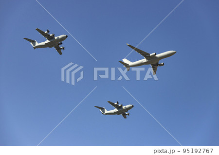Airplane. Hunt. Hunts. Military vehicle. Spanish Air Force on the day of the National Holiday of October 12 flying over the streets of the city of Madrid. MADRID, SPAIN - OCTOBER 12, 2022. 95192767