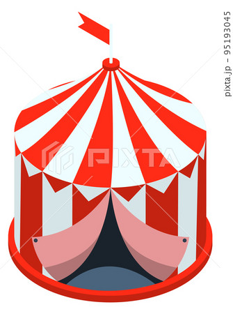 Circus icon. Red white striped cartoon tent 95193045