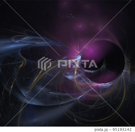 space fantasy illustration of purple planetary system on dark space background, art, design 95193142