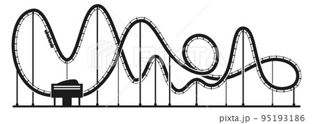 Roller coaster black silhouette. Carnival railway ride Roller coaster black silhouette. Carnival railway ride 95193186