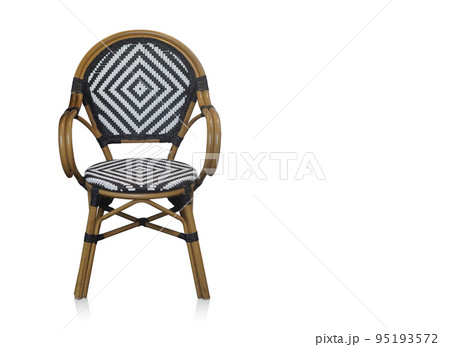 front view old brown, white and black wooden chair on white background, object, furniture, vintage, decor, copy space 95193572